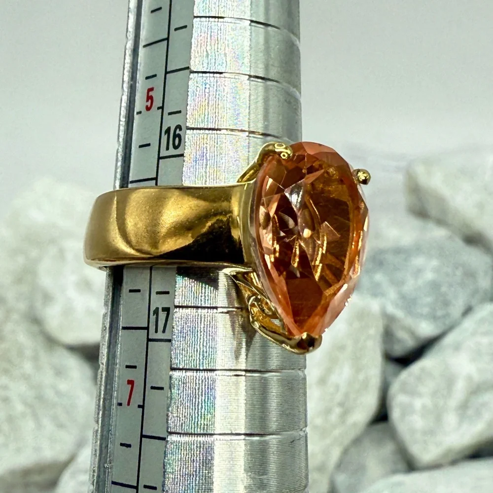 NWT Morganique Quartz 5.35ct Pear Solitaire Ring 18K Vermeil YG over 925 Size 6 - Picture 15 of 17